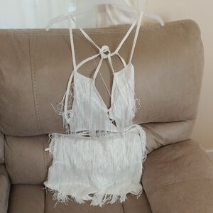 White Fringe Two-Piece Set